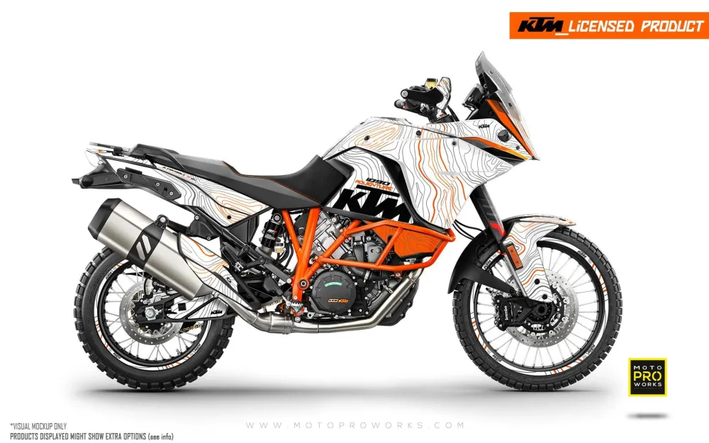 KTM 1050 Adventure GRAFIIKAT - "TOPOGRAFIA" (Valkoinen/Oranssi)