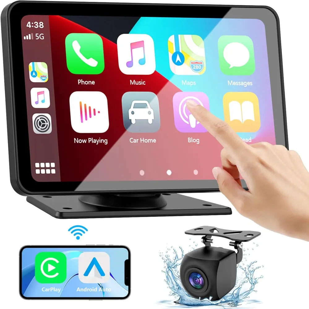 Langaton CarPlay ajoneuvoille, 7" HD GPS-navigaatiolla kannettava auto-stereo-kosketusnäyttö Apple CarPlaylla, Android Aut...