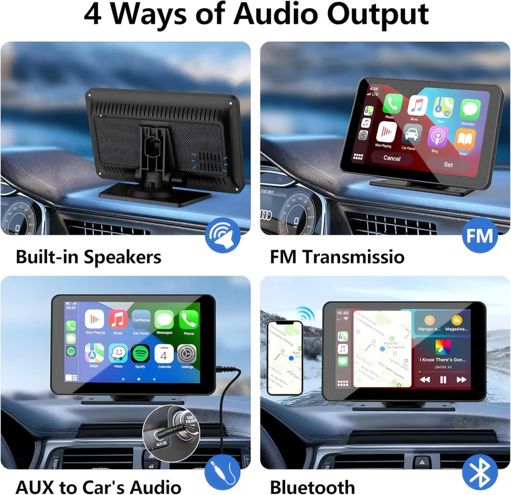 Langaton CarPlay ajoneuvoille, 7" HD GPS-navigaatiolla kannettava auto-stereo-kosketusnäyttö Apple CarPlaylla, Android Aut...