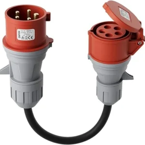 CEE-sovitin 32A-pistokkeesta 16A-kytkentään, 3-vaiheinen 400V-sovitin 11KW EV-laturille.