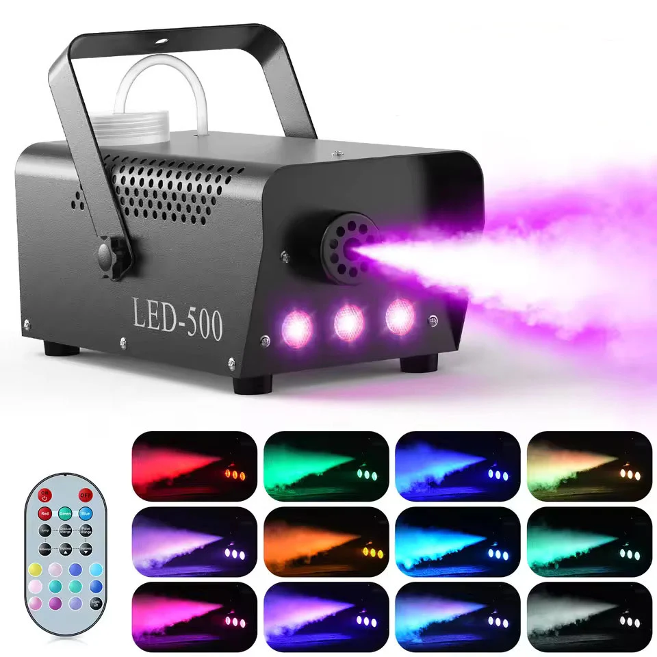500W-savukone, RGB-kolmitävä-LED-sekoitussumusuihku, kaukosäätimellä, sopii DJ:ille, diskoihin, juhliin, Halloweeniin, häi...
