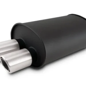 Vibrant STREETPOWER Blk Oval Muffler w/Dual Offset Tip 3in Inlet ID 3in Tip OD 9.5in x 6.75in x 15in