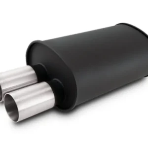Vibrant Streetpower Flat Blk Muffler 9.5x6.75x15in Body 2.5in ID 3in Tip OD w/Dual Straight Tips