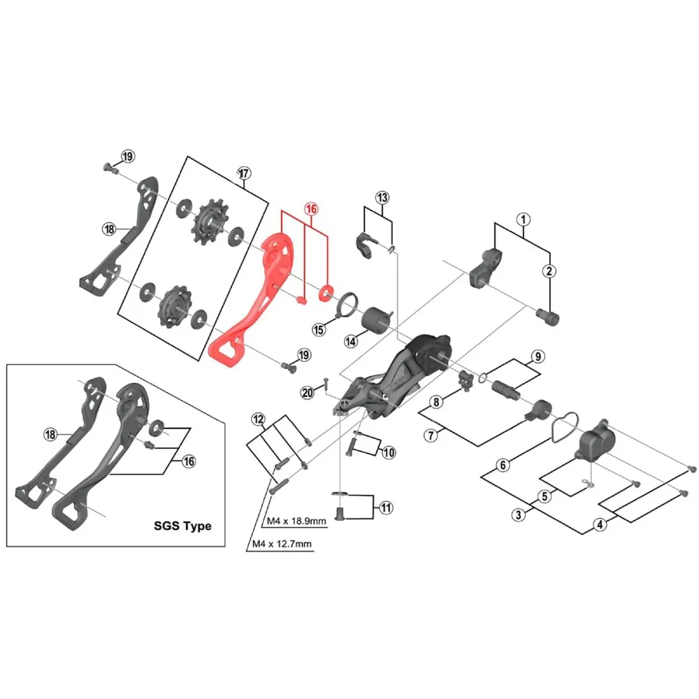 SHIMANO XTR M9000-GS Ulkoinen lyhyt takavaihtajan häkki
