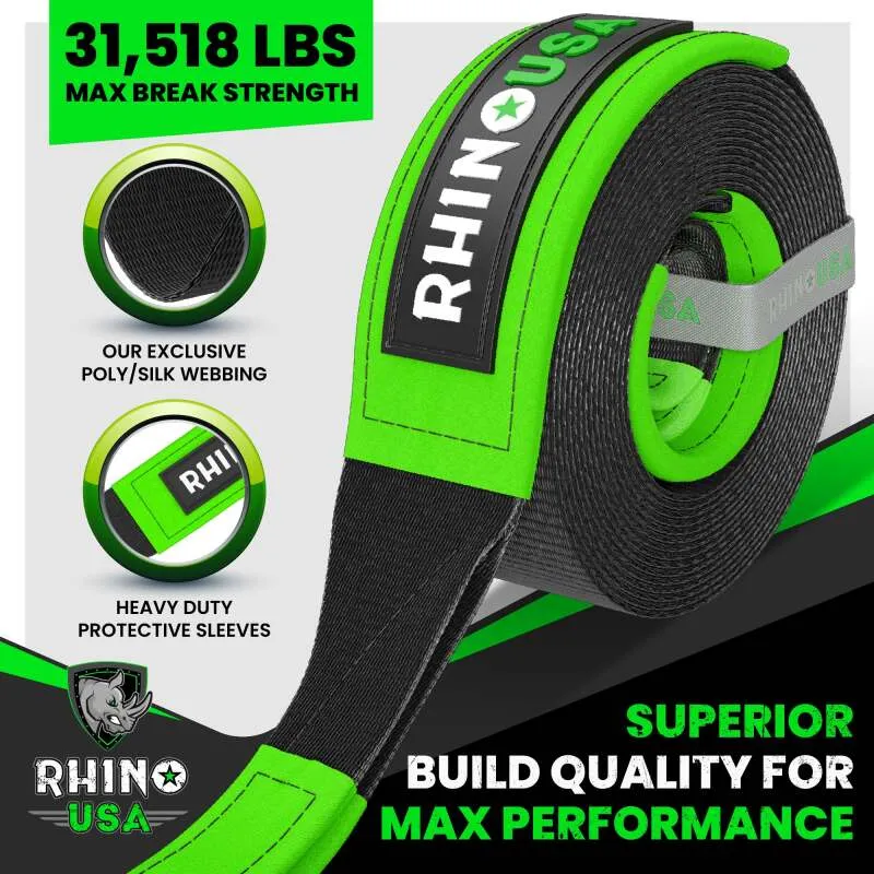 Rhino USA Recovery Tow Strap 3Inx30Ft (Black)