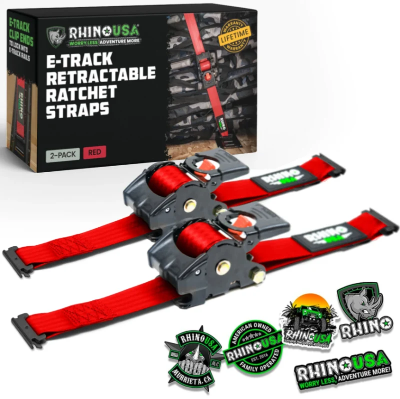 Rhino USA Retractable Ratchet Straps (2Pk 1Inx10Ft) Red