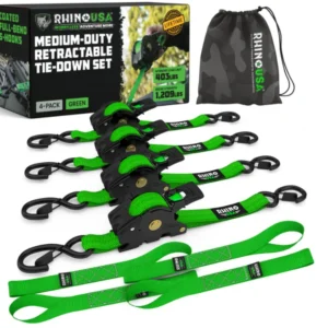 Rhino USA Retractable Ratchet Straps (4Pk 1Inx10Ft) (Green)