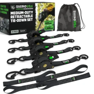 Rhino USA Retractable Ratchet Straps (4Pk 1Inx10Ft) (Black)