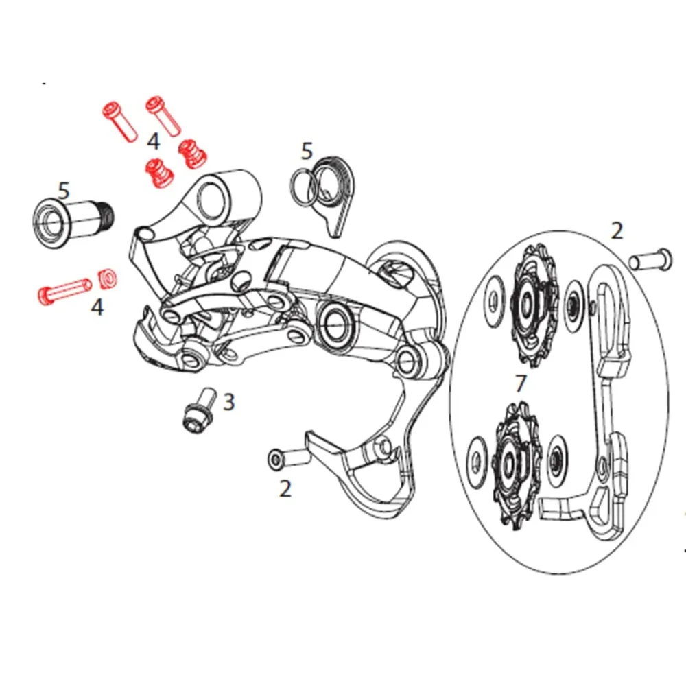 SRAM X9 Type 2 / X9 2011 (10v) takavaihteen laakerin säätöruuvit ja pysäyttimet #11.7515.055.000