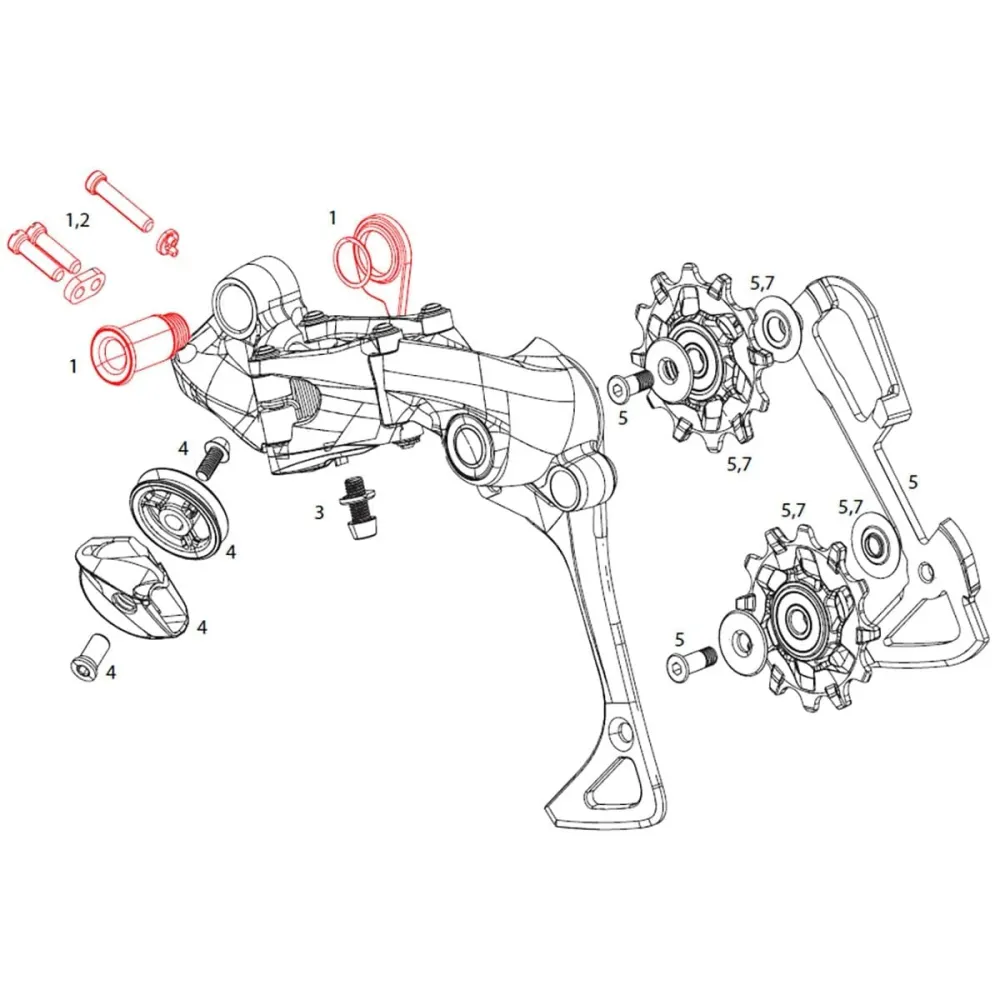 SRAM X01 DH 10V takavaihteen kiinnitys- ja työntöruuvit #11.7518.033.001