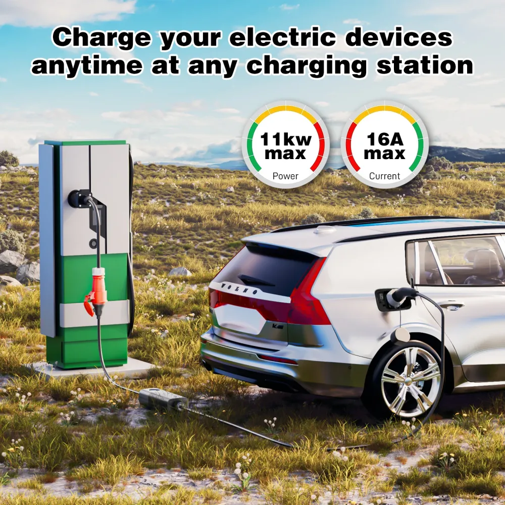 NOEIFEVO Tyyppi 2 -pistoke CEE 16A 3-vaihepistorasiaan, adapteri 11 kW:n EV-laturille/3-vaiheisille sähkölaitteille virran...