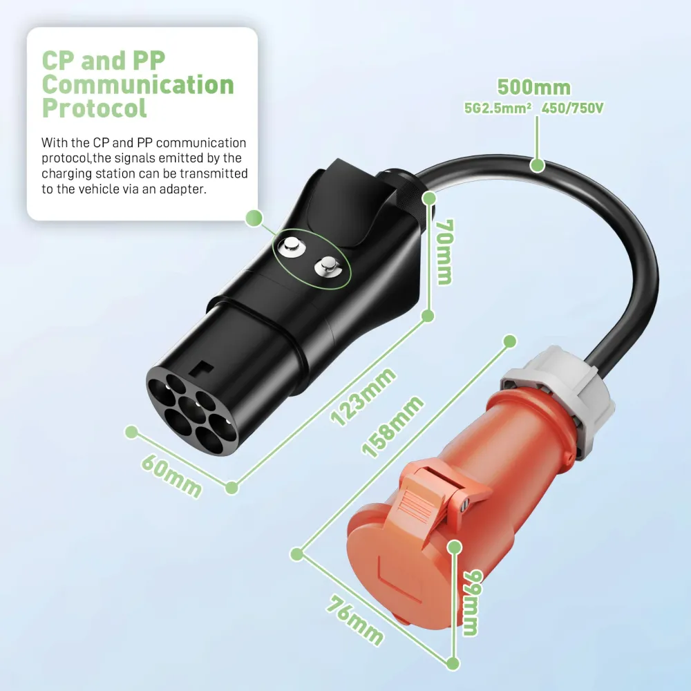 NOEIFEVO Tyyppi 2 -pistoke CEE 16A 3-vaihepistorasiaan, adapteri 11 kW:n EV-laturille/3-vaiheisille sähkölaitteille virran...